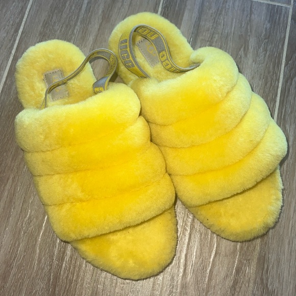 UGG fuzzy slip ons bright yellow - Picture 1 of 6
